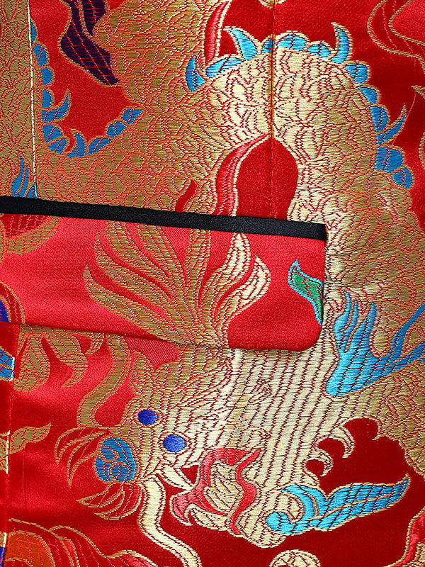 Men's Tailored Fit Turndown Collar Single Breasted one button Polyester Jacquard Wedding Suits - 이미지 4