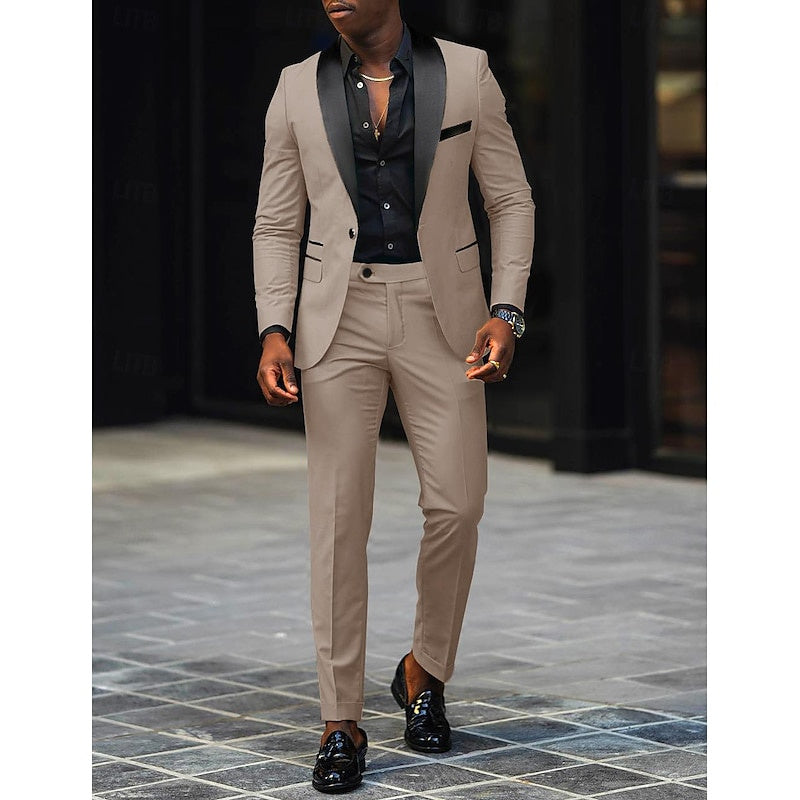 Dark Gray Men's Tailored Fit Single Breasted One-button 2 Pieces Prom Wedding Suits - Image 24