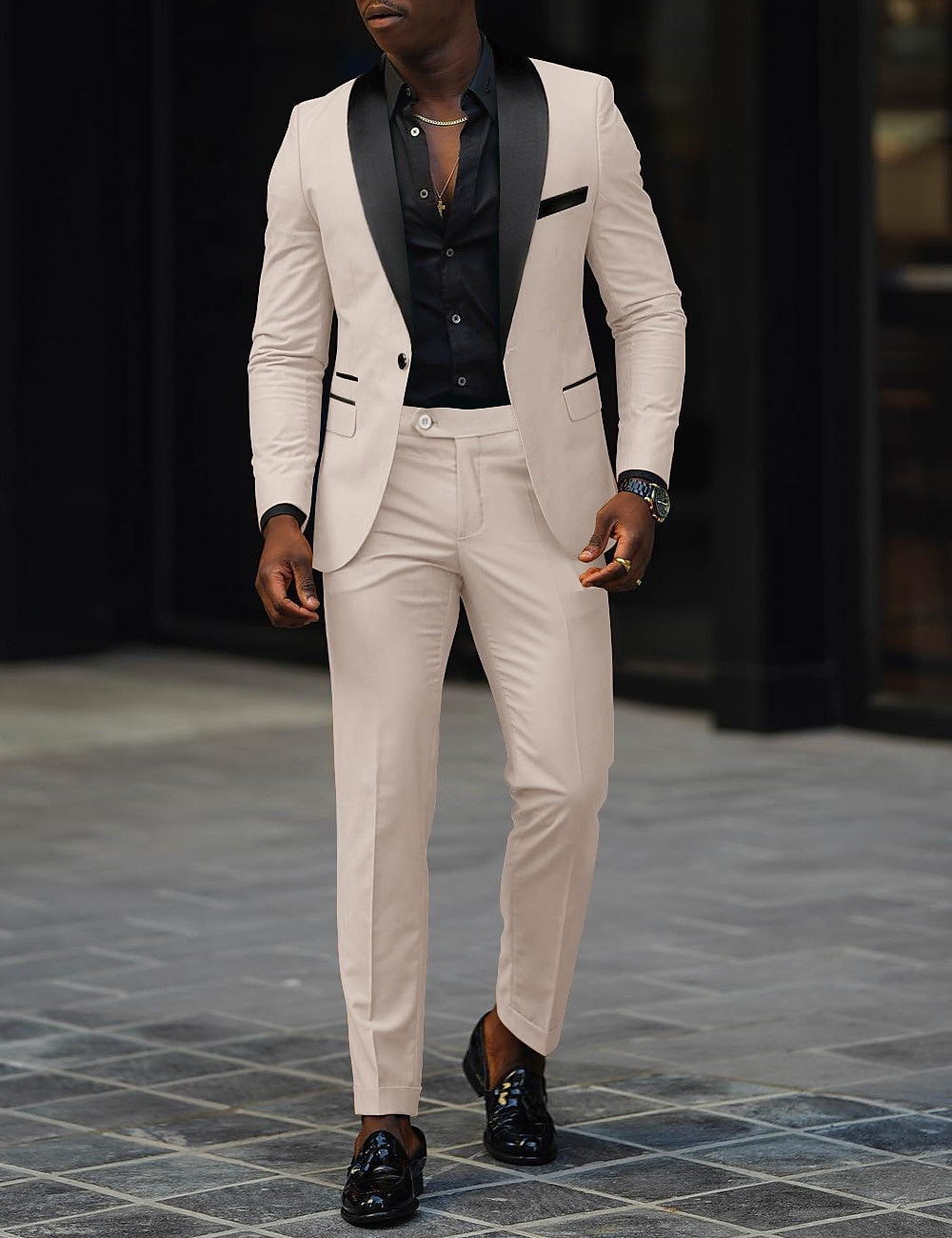 Dark Gray Men's Tailored Fit Single Breasted One-button 2 Pieces Prom Wedding Suits - Image 2