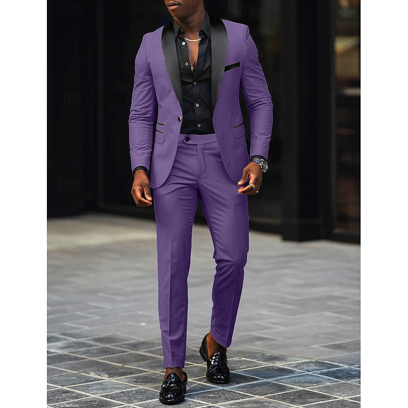 Dark Gray Men's Tailored Fit Single Breasted One-button 2 Pieces Prom Wedding Suits - Image 5