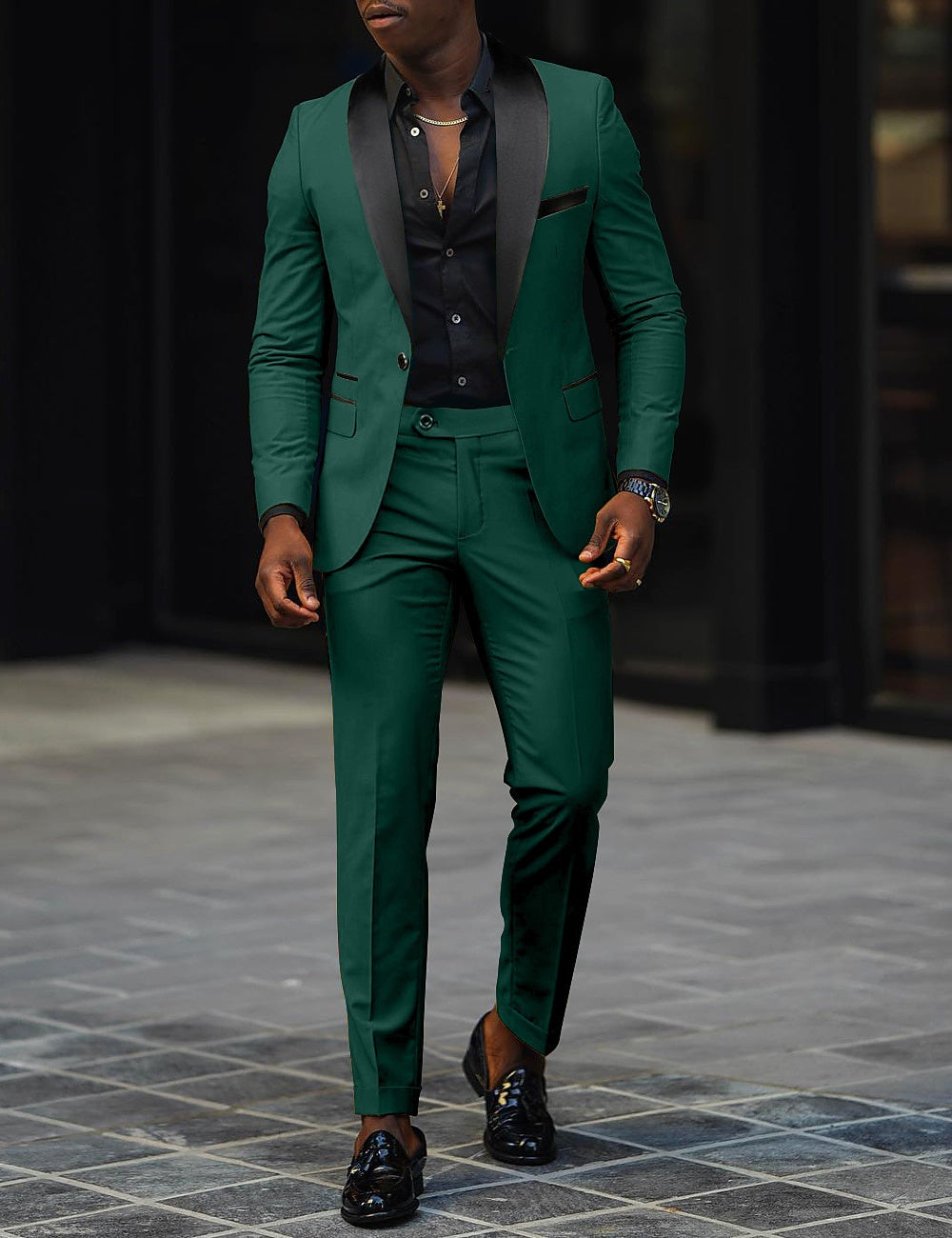 Dark Gray Men's Tailored Fit Single Breasted One-button 2 Pieces Prom Wedding Suits - Image 9