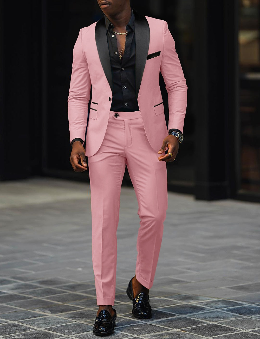 Dark Gray Men's Tailored Fit Single Breasted One-button 2 Pieces Prom Wedding Suits - Image 14