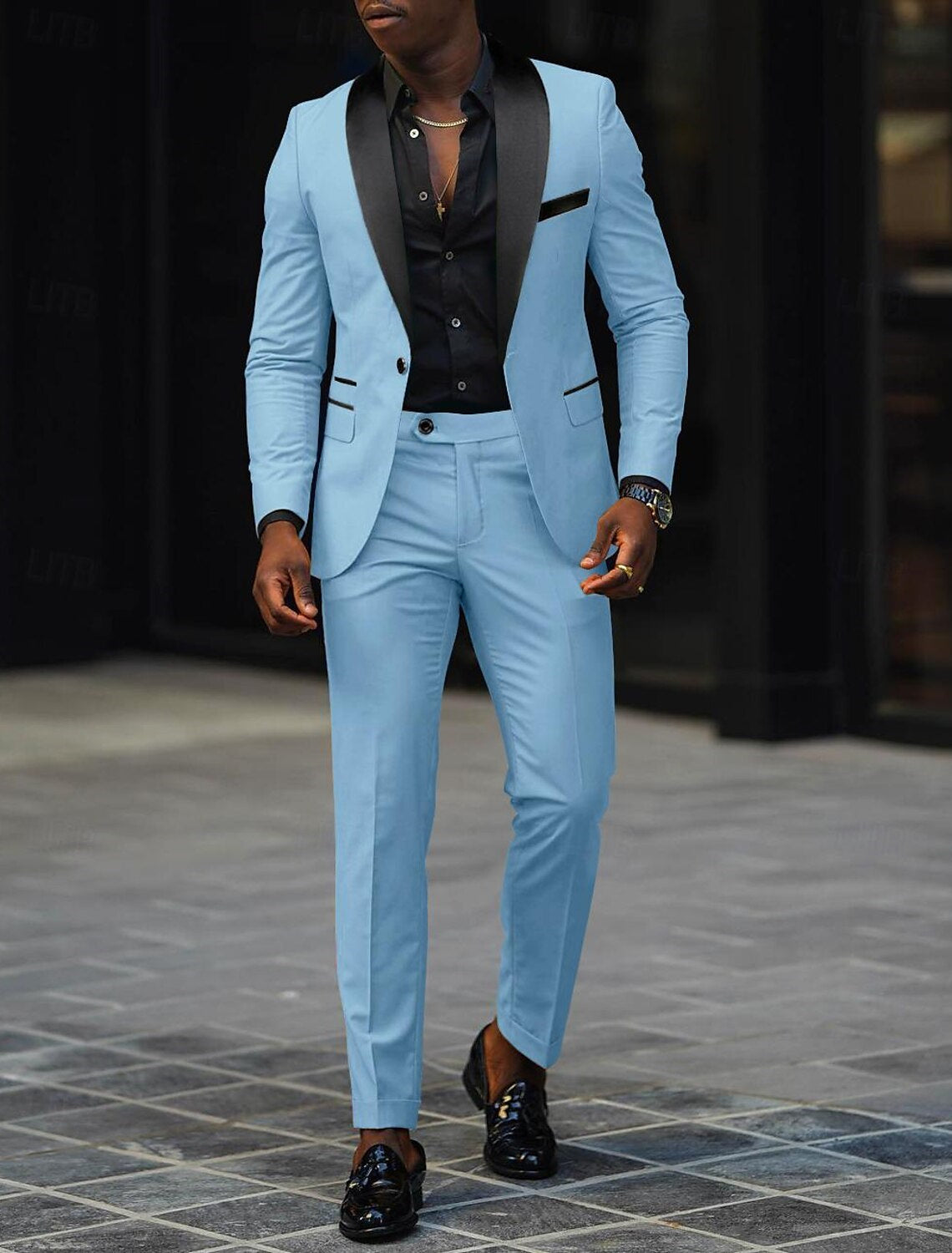 Dark Gray Men's Tailored Fit Single Breasted One-button 2 Pieces Prom Wedding Suits - Image 16