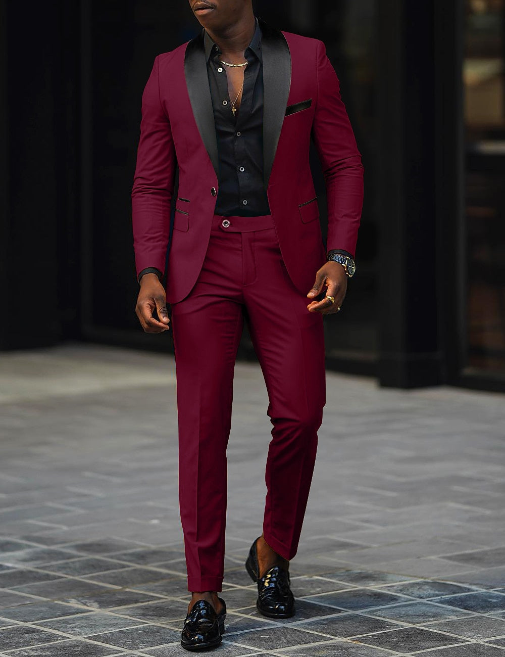 Dark Gray Men's Tailored Fit Single Breasted One-button 2 Pieces Prom Wedding Suits - Image 29