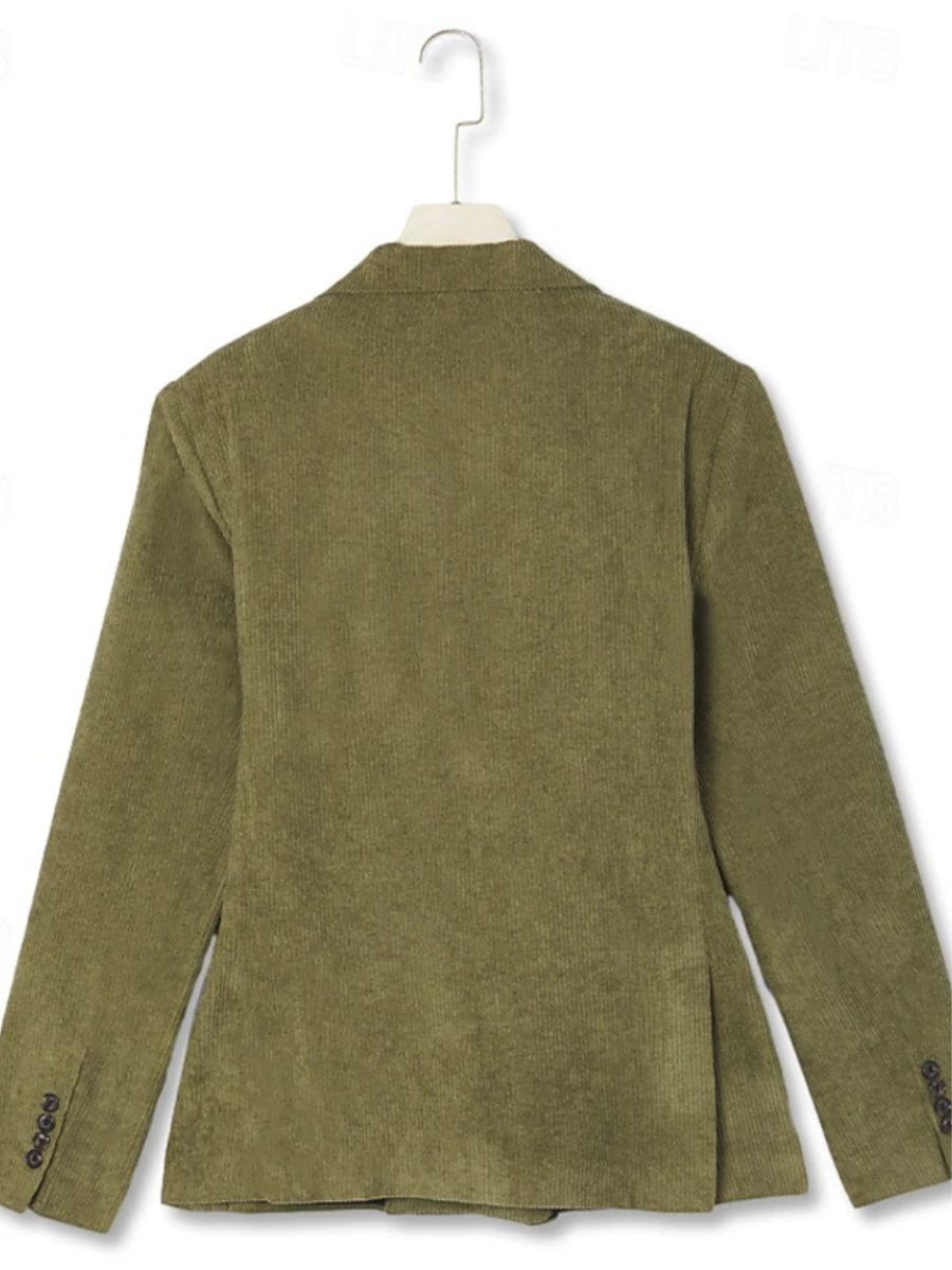 Sage Men's Corduroy Peak Neck Regular Single Double Breasted Six-Buttons Party Suits Jacket - Image 3