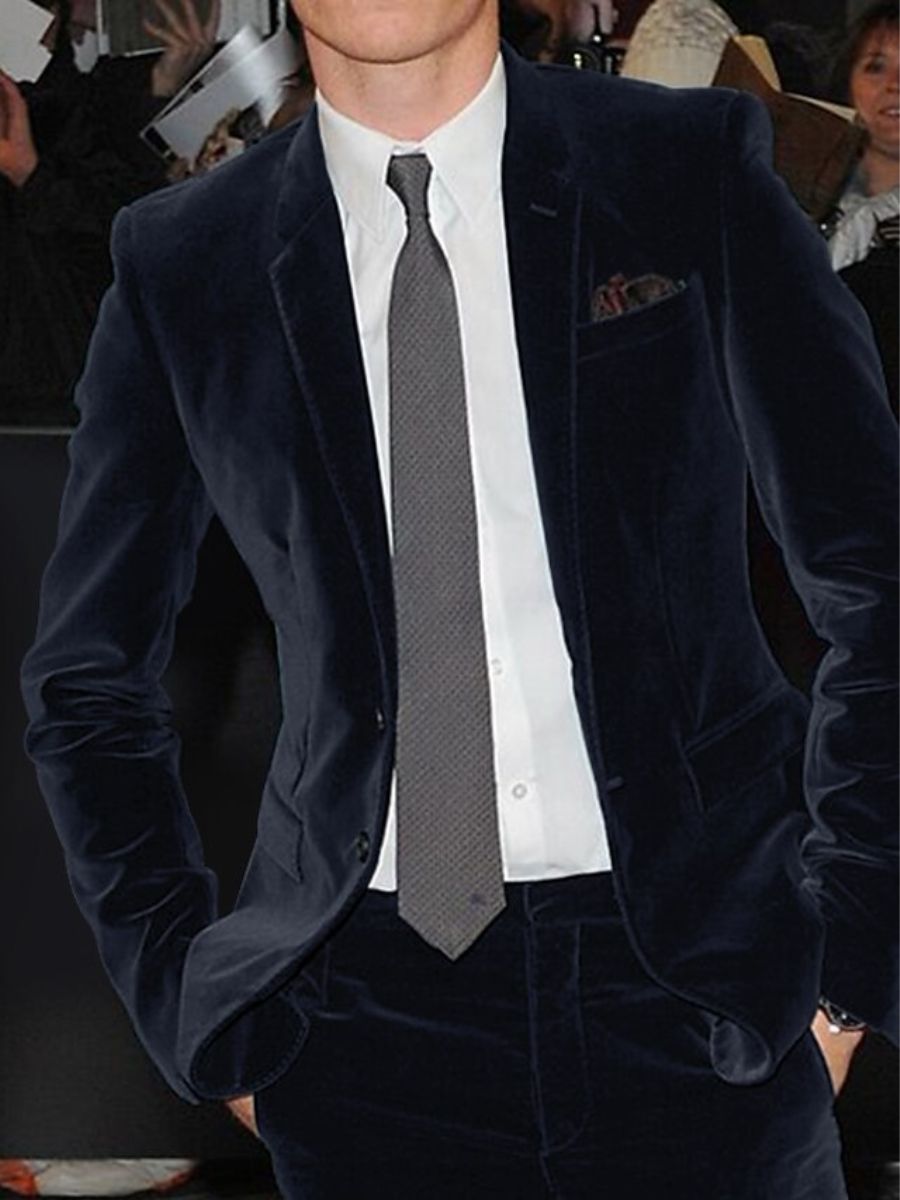 Burgundy Men's Velvet Single Breasted Two-Buttons Solid Wedding Party Suit Jacket - Image 3