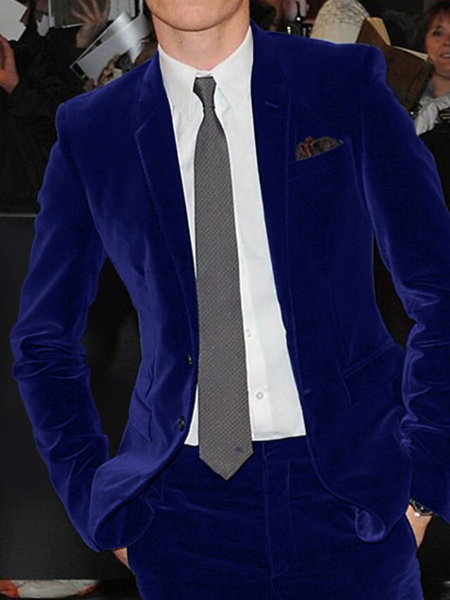 Burgundy Men's Velvet Single Breasted Two-Buttons Solid Wedding Party Suit Jacket - Image 4