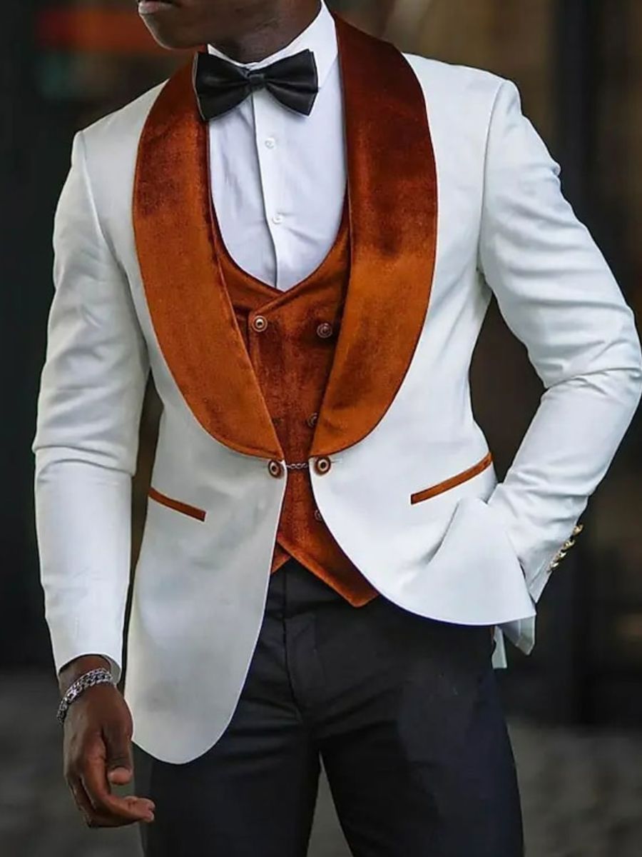 Men's Stylish Velvet Shawl Collar Single Breasted One-Button Party Evening Prom Suits - Image 2