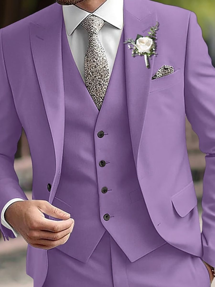 Beige Men's Party 3 Piece Single Breasted Two-Buttons Wedding Formal Suits - Image 3