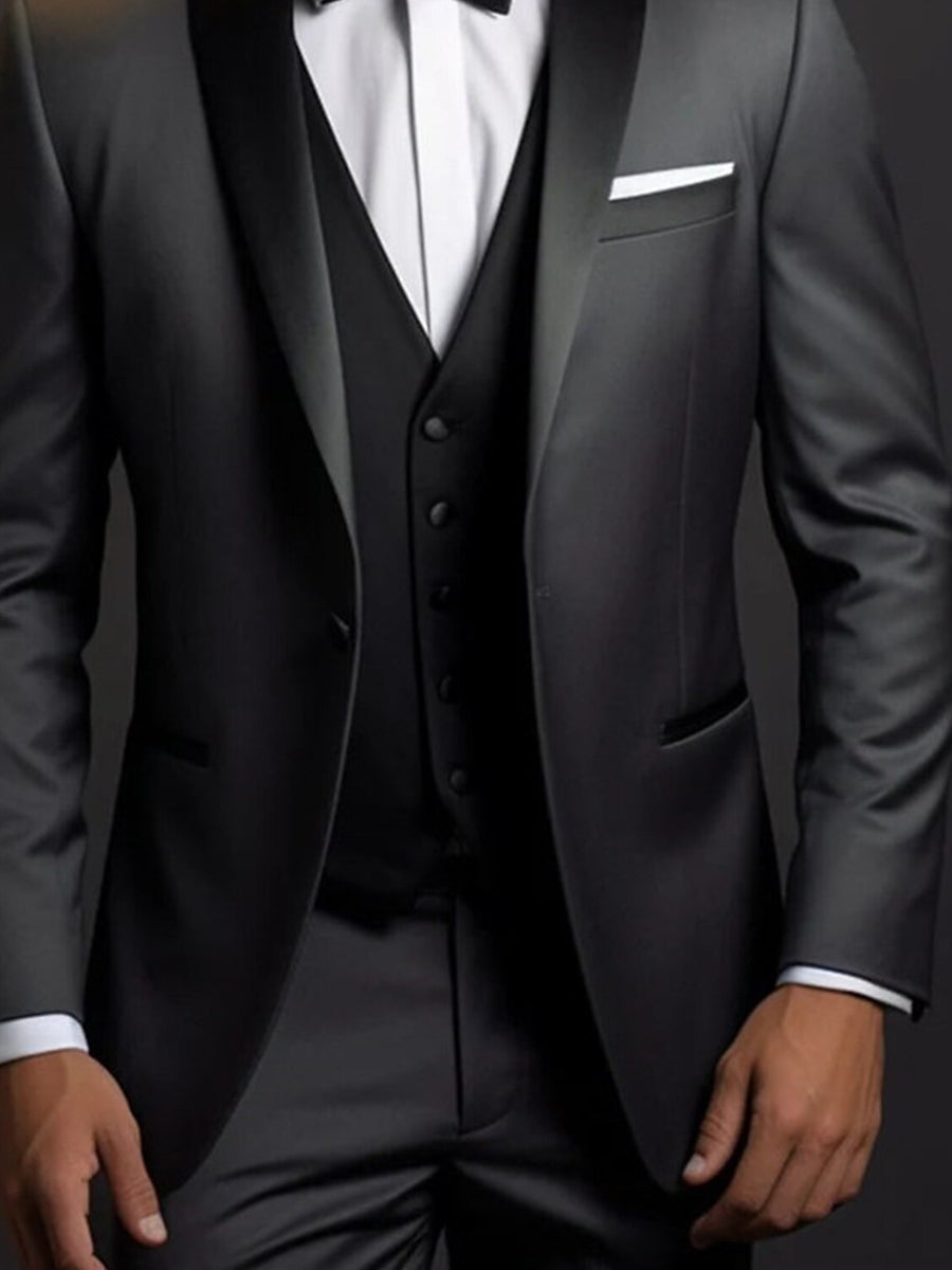 Black Men's Party 3 Pieces Single Breasted One-Button Wedding Daily Suits - Image 3