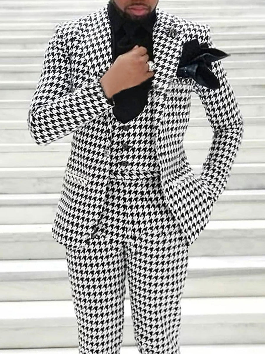 Black White Party Men's Retro Daily Tweed Single Breasted One-Button Party Casual Wedding Suits - Image 3