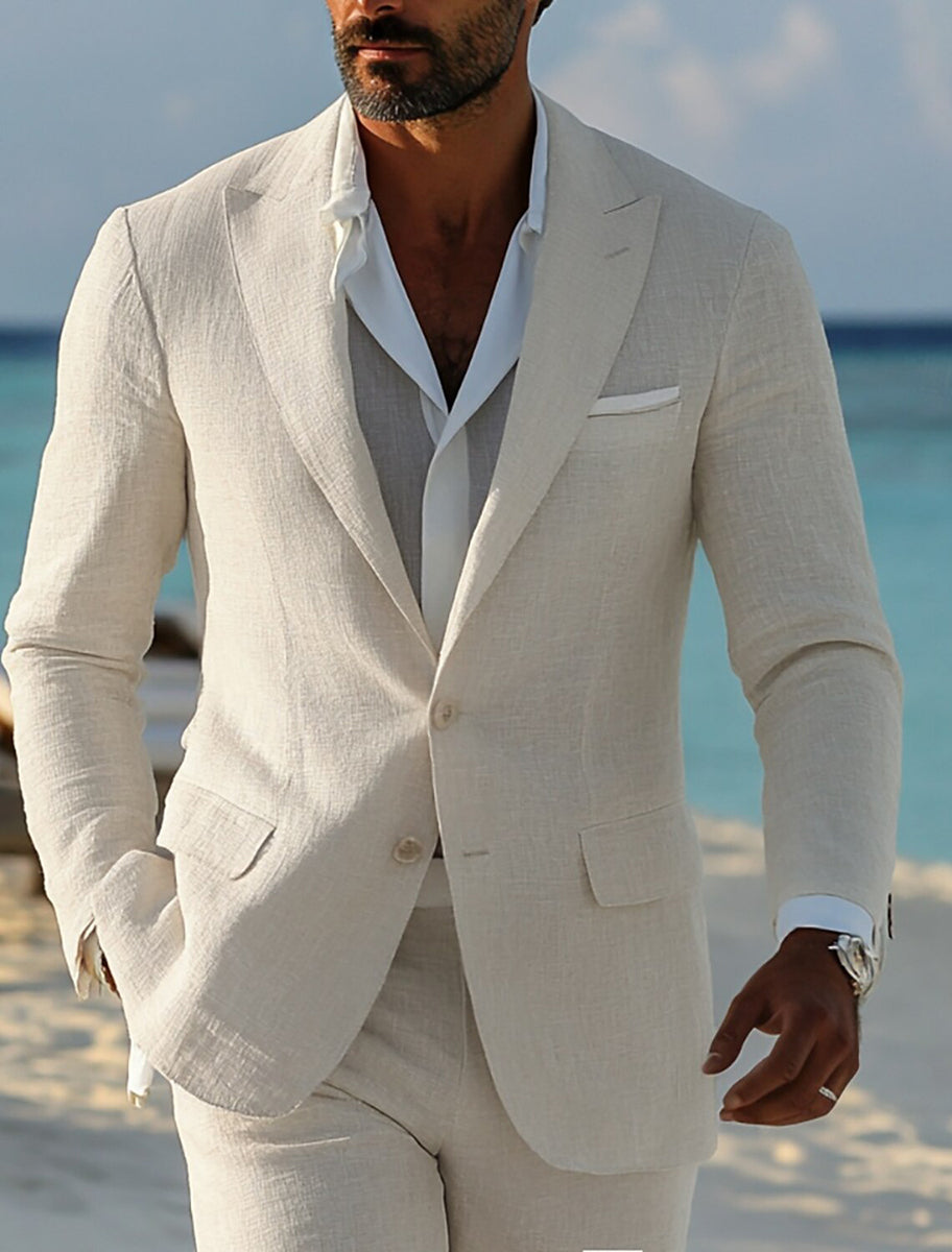 Men's Tailored Fit Single Breasted Two-Buttons 2 Pieces Casual Beach Wedding Suits - 이미지 2
