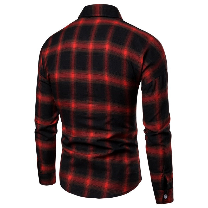 Men's Loose Long Sleeves Casual Plaid Shirt - 画像 (2)
