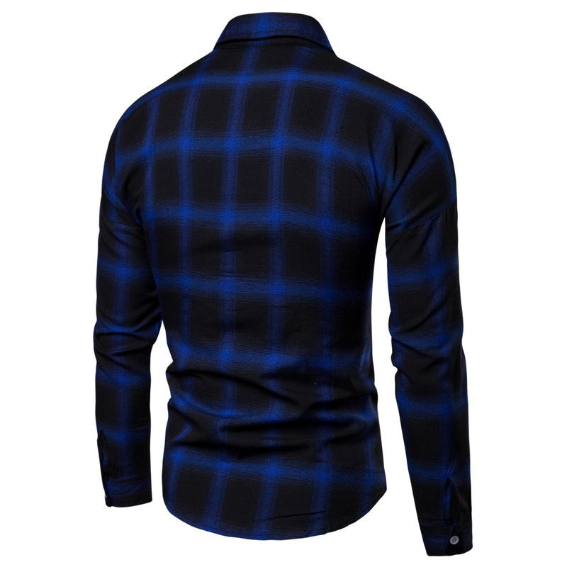 Men's Loose Long Sleeves Casual Plaid Shirt - 画像 (4)
