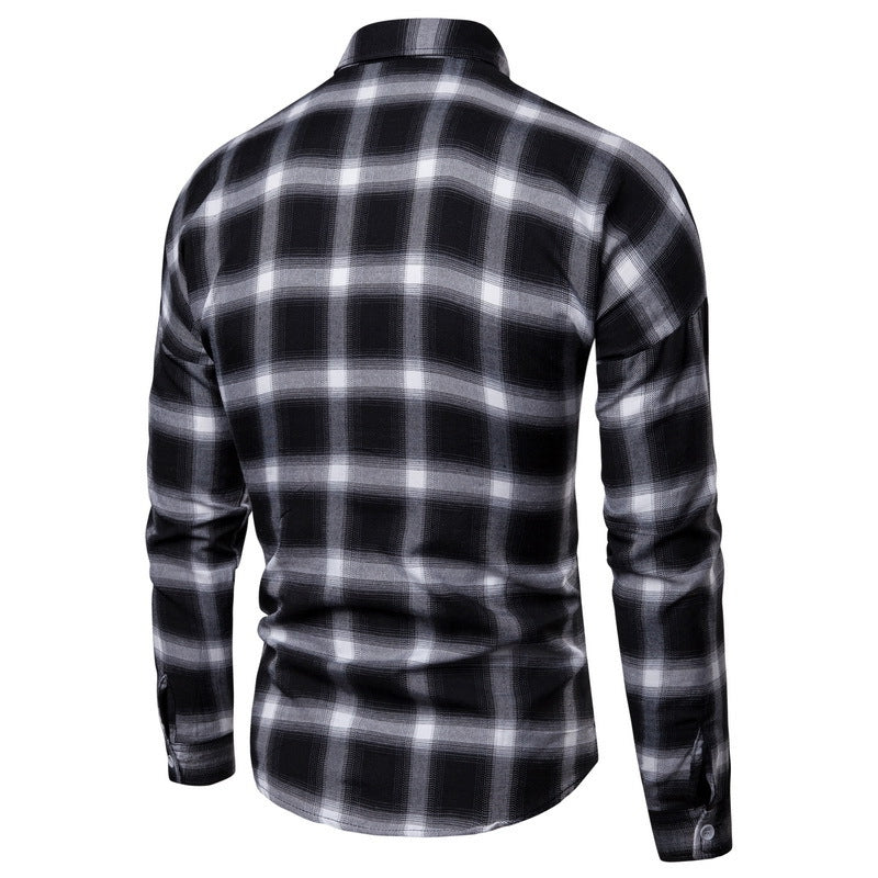 Men's Loose Long Sleeves Casual Plaid Shirt - 画像 (6)