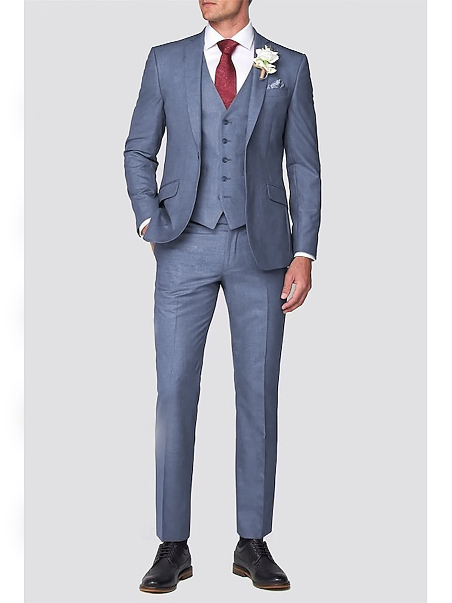 Dusty Blue Men's Tailored Fit Notch Single Breasted One-button Beach Wedding Party Suits - 이미지 2
