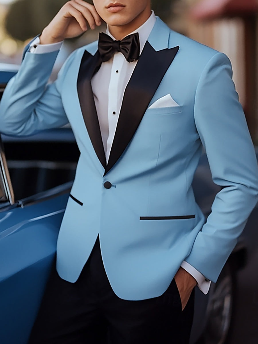 Sky Blue Men's Single Breasted One-Button Standard Fit Beach Wedding Prom Suits - Image 2