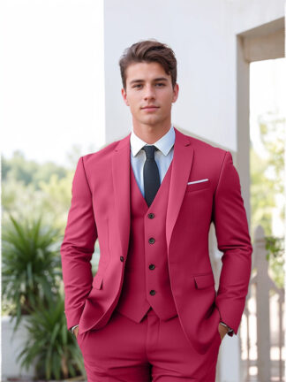 Fuchsia Men's Single Breasted Two-Buttons Standard Fit Solid Color Beach Wedding Prom Party Suits