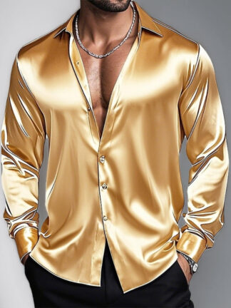 Men's Lapel Neck Long Sleeves Breathable Slim Fit Solid Color Shirt