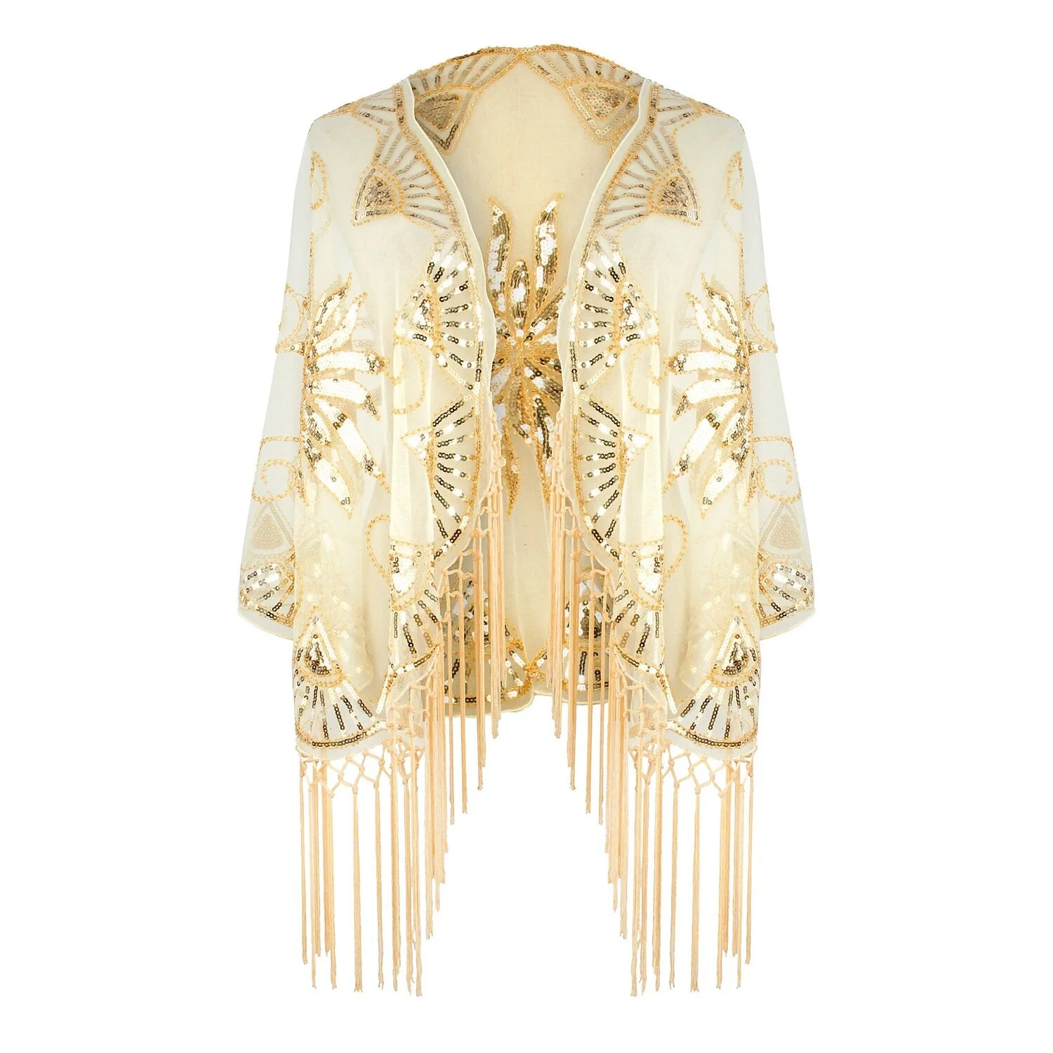 Women's Sequins Tassel Fringe Vintage Dress Cape Wrap Shawls - 이미지 3