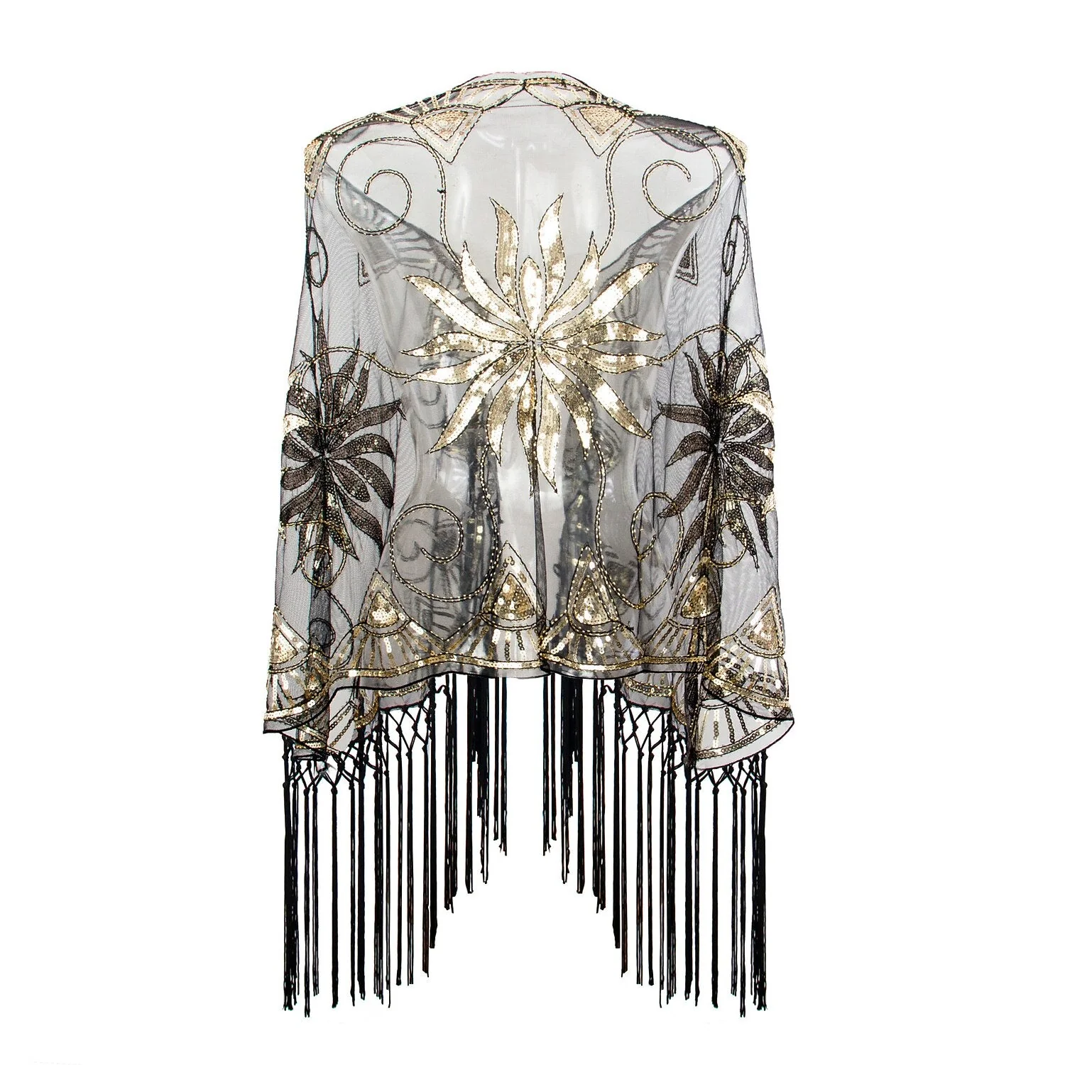 Women's Sequins Tassel Fringe Vintage Dress Cape Wrap Shawls - 이미지 2