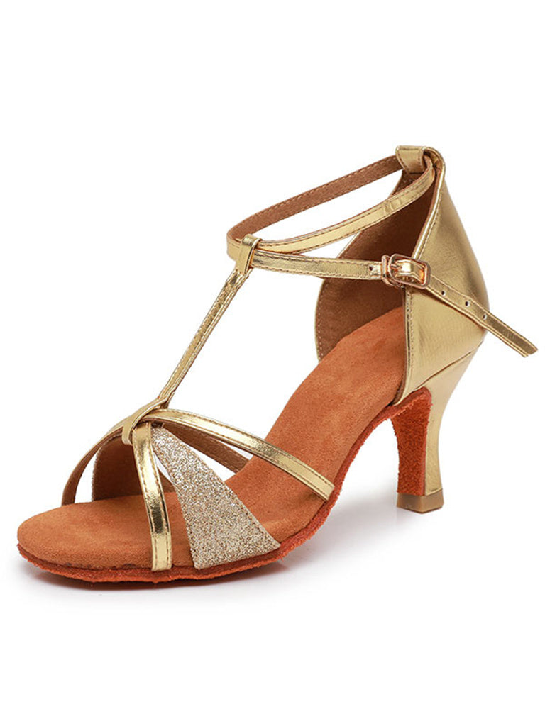 Women's Dancewear Shoes  Rhinestone Sparkling Glitter Buckle High Heel Peep Toe Latin Shoes - Image 4