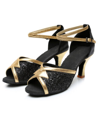 Women's Dancewear Shoes Peep Toe Ankle Strap Heel Glitter Latin Shoes