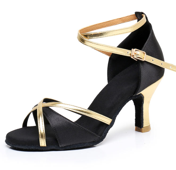 Women's Dancewear Shoes Ankle Strap Heel Peep Toe Satin Latin Shoes - Image 4