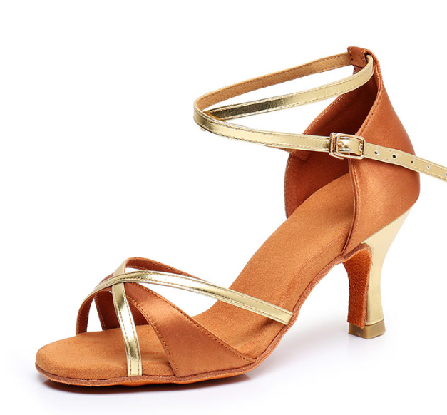 Women's Dancewear Shoes Ankle Strap Heel Peep Toe Satin Latin Shoes - Image 3