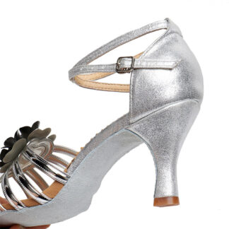 Women's Dancewear Shoes Flower Ankle Strap Low Heel Peep Toe Satin Latin Shoes