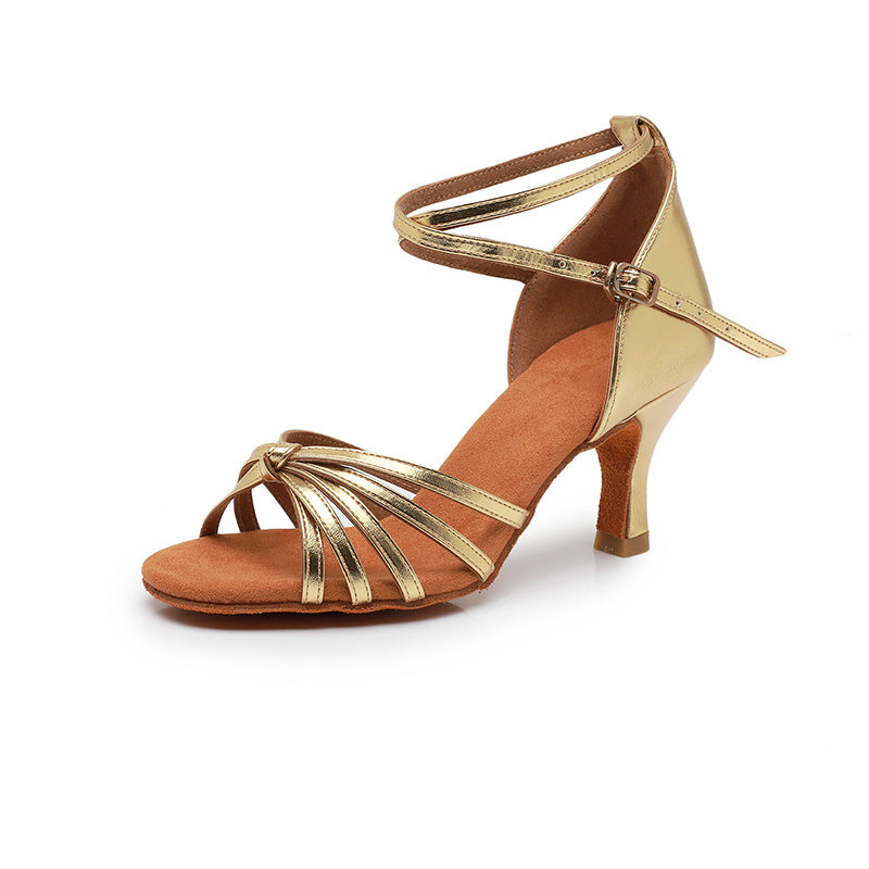 Women's Dancewear Shoes Buckle Ankle Strap Heel Open Toe Satin PU Latin Dance Shoes - Image 5