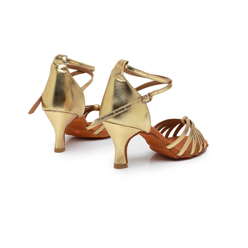 Women's Dancewear Shoes Buckle Ankle Strap Heel Open Toe Satin PU Latin Dance Shoes - Image 6