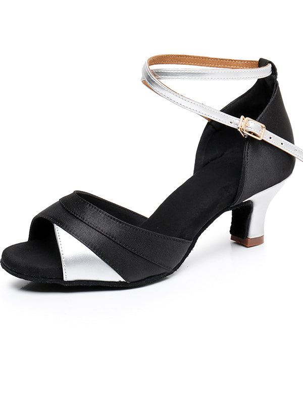 Women's Dancewear Shoes  Buckle Ankle Strap Heel Peep Toe Satin PU Latin Shoes - Image 3