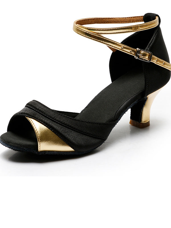 Women's Dancewear Shoes  Buckle Ankle Strap Heel Peep Toe Satin PU Latin Shoes - Image 5
