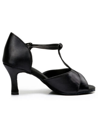 Women's Dancewear Shoes T-Strap Heel Open Toe Satin Latin Shoes