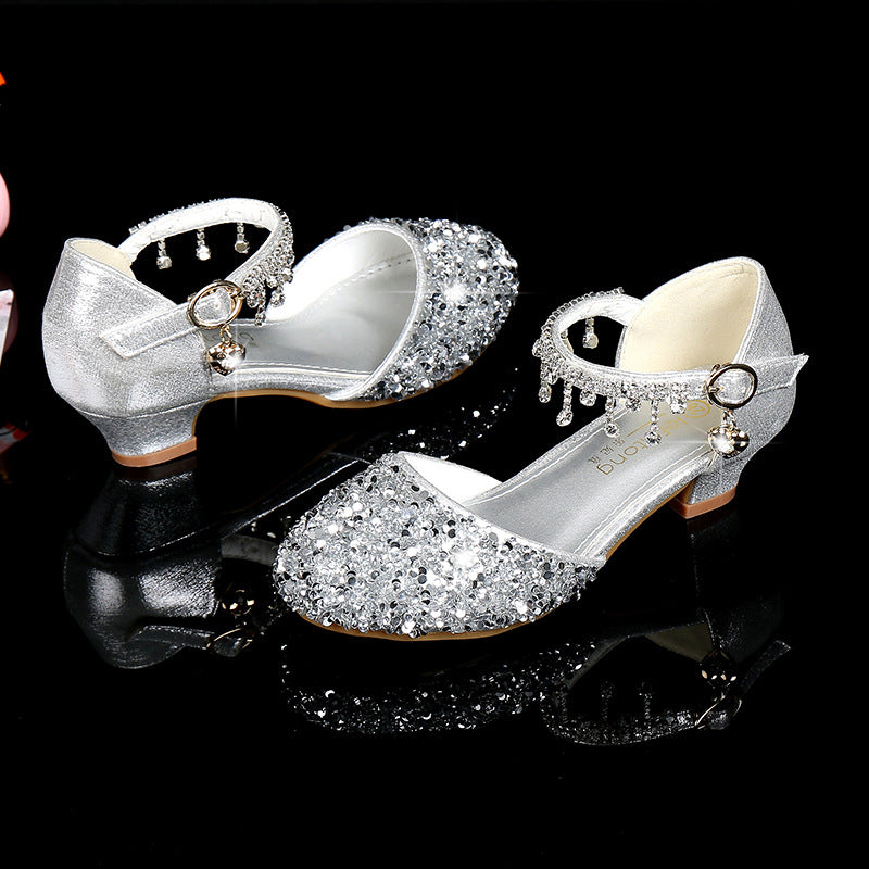 Sparkling Sequined Block Round Toe Buckle Girl's Shoes with Rhinestone - 画像 (5)