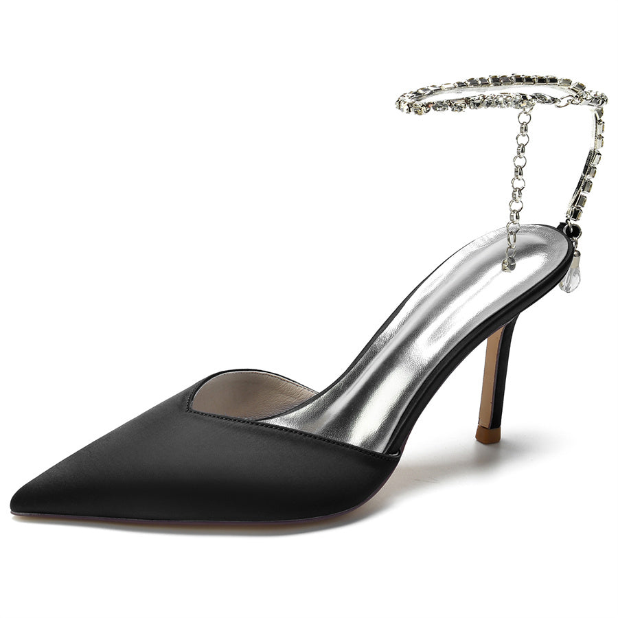 Women's Wedding Shoes Pointed Toe Stiletto Heel Bridal Shoes with Crystal Ankle Strap - Image 6