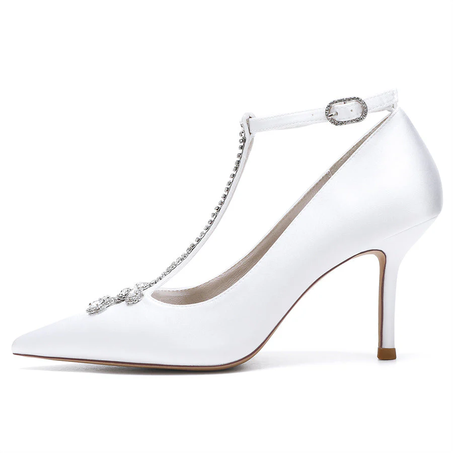 Women's Wedding Shoes Pointed Toe Stiletto Heel Classical Bridal Shoes with Rhinestones - 画像 (3)