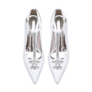Women's Wedding Shoes Pointed Toe Stiletto Heel Classical Bridal Shoes with Rhinestones