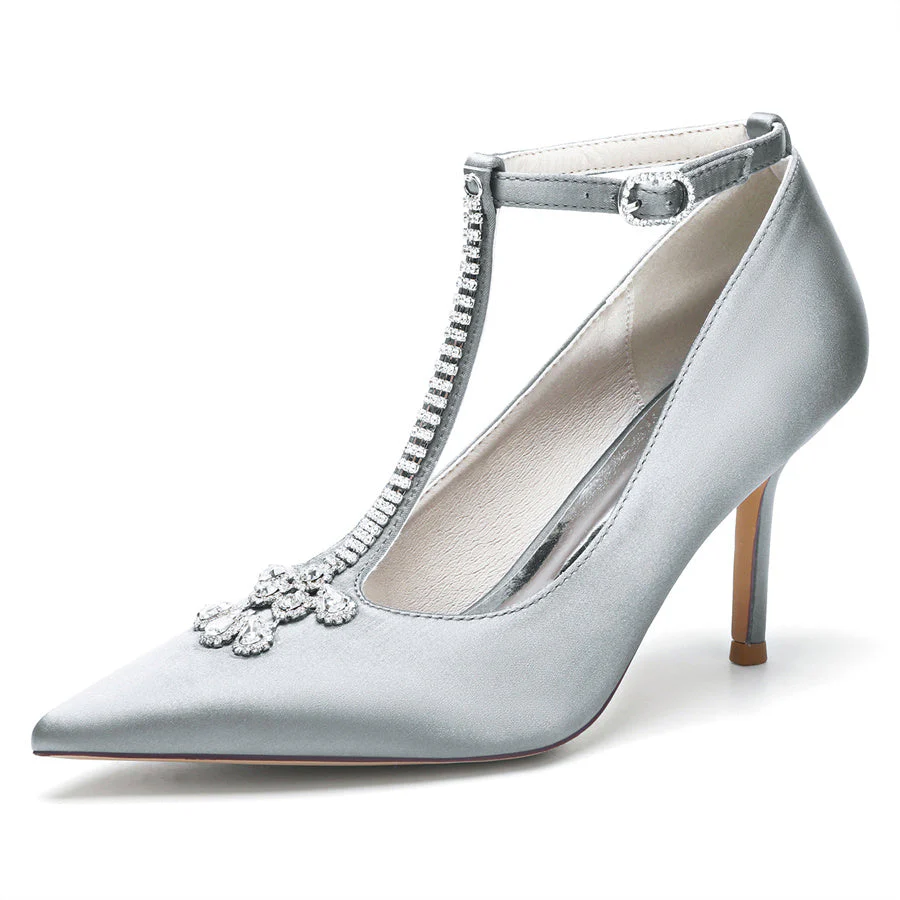 Women's Wedding Shoes Pointed Toe Stiletto Heel Classical Bridal Shoes with Rhinestones - 画像 (10)