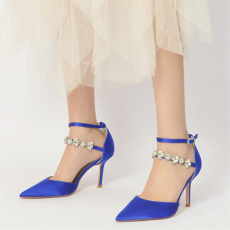 Women's Wedding Shoes Pointed Toe Stiletto Heel Bridal Shoes with Rhinestones Strap