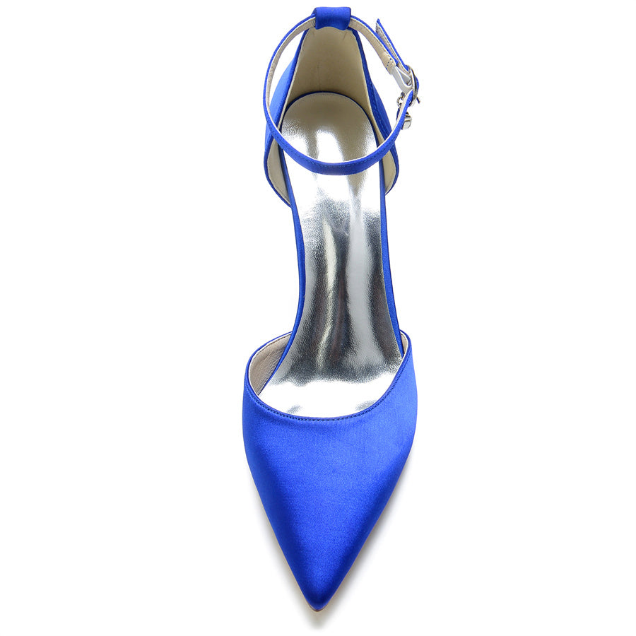 Women's Wedding Shoes Silk Satin Pointed Toe High Heel Buckle Minimalist Bridal Shoes - 이미지 4
