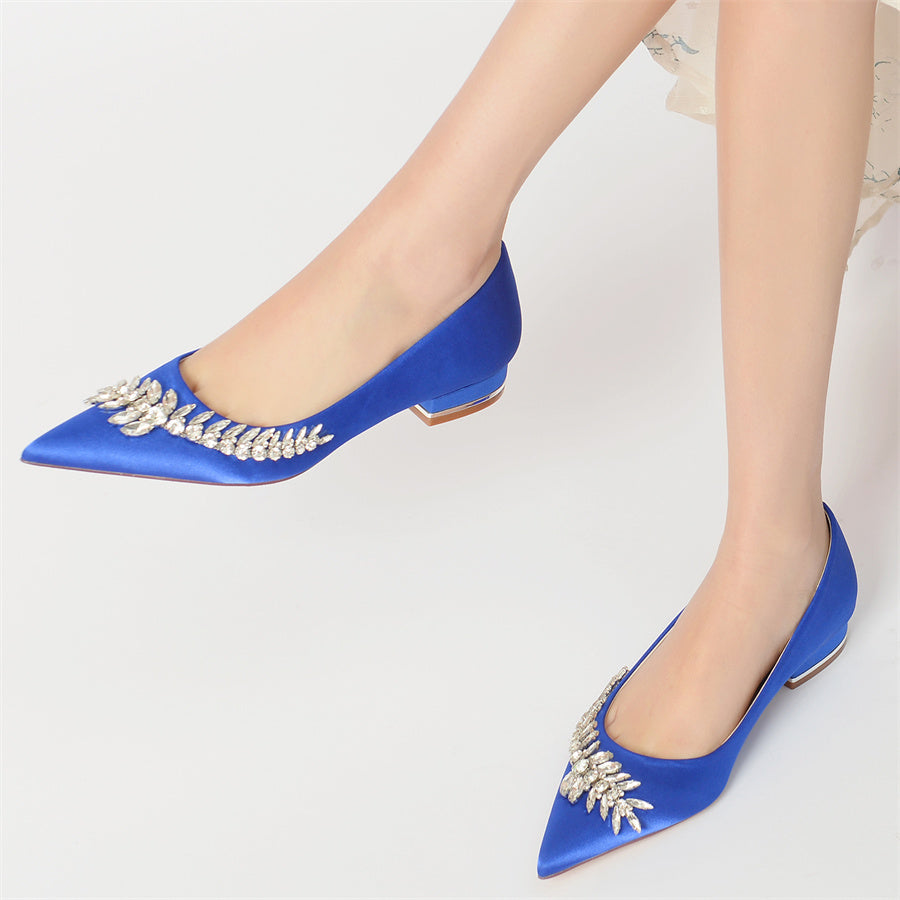 Women's Wedding Shoes Pointed Toe Low Heel Bridal Shoes with Rhinestones - Image 2