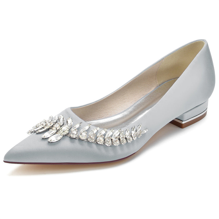 Women's Wedding Shoes Pointed Toe Low Heel Bridal Shoes with Rhinestones - Image 13