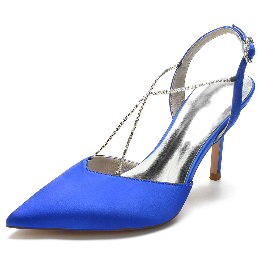 Women's Wedding Shoes Pointed Toe High Heel Bridal Shoes with Cross Crystals Strap - 이미지 9