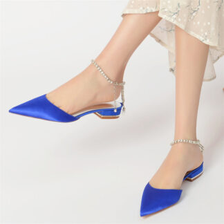 Women's Wedding Shoes Pointed Toe Low Heel Minimalist Bridal Shoes with Crystals