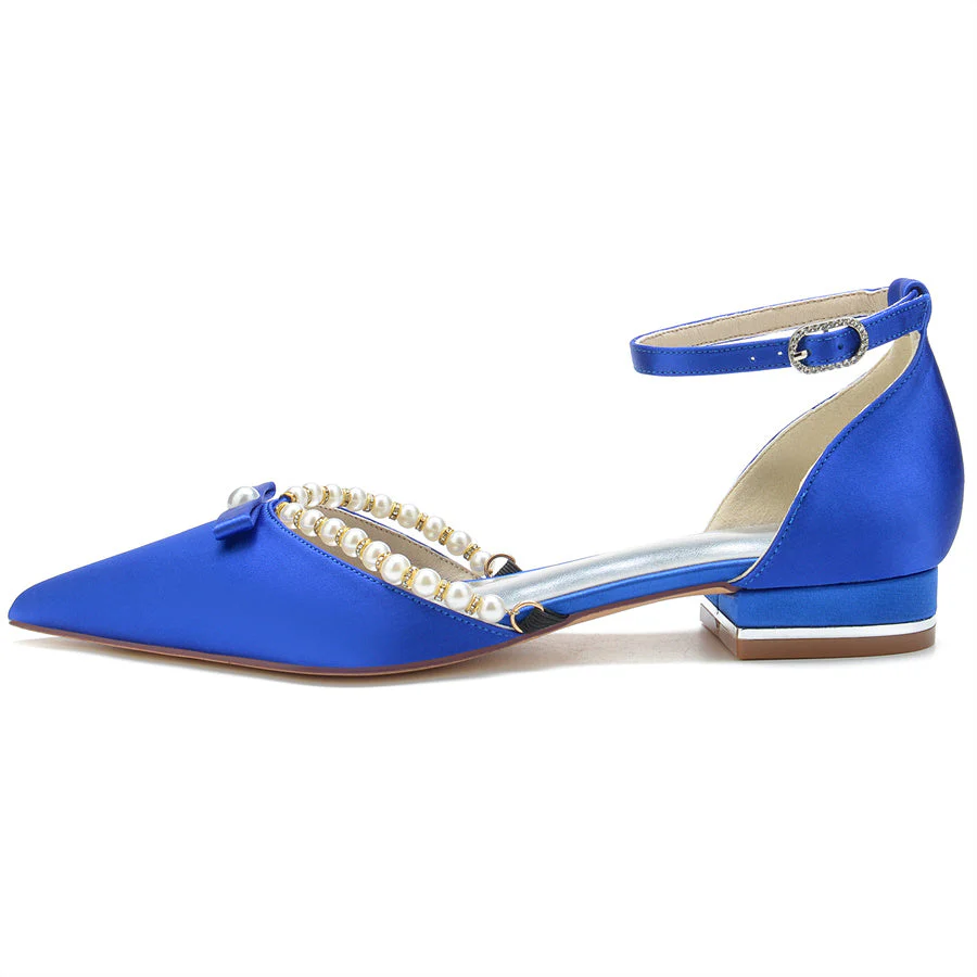 Women's Wedding Shoes Pointed Toe Low Heel Elegant Bridal Shoes with Pearls - Image 5