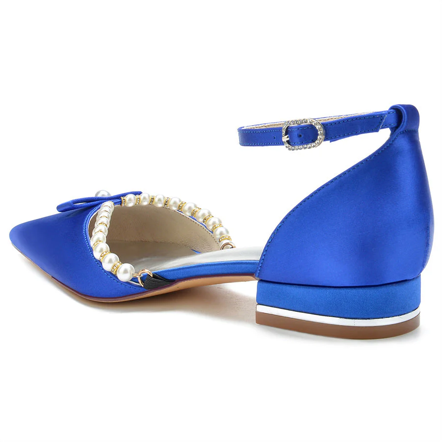 Women's Wedding Shoes Pointed Toe Low Heel Elegant Bridal Shoes with Pearls - Image 3