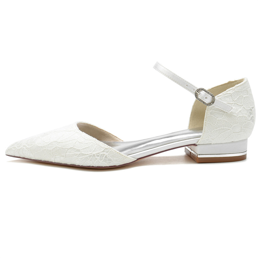 Women's Wedding Shoes Minimalist Pointed Toe Low Heel Lace Bridal Shoes - 이미지 9