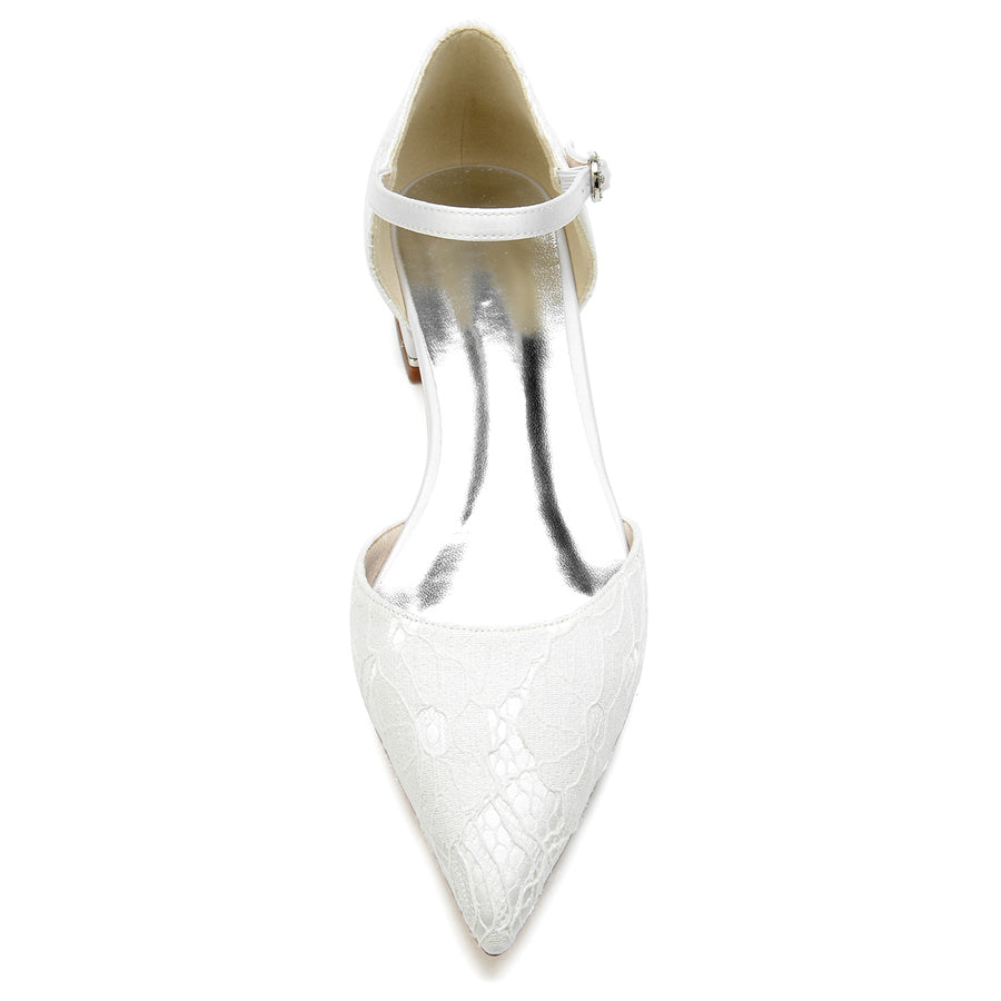 Women's Wedding Shoes Minimalist Pointed Toe Low Heel Lace Bridal Shoes - 이미지 6